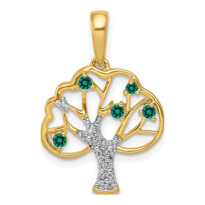 14K Yellow Gold Lab-Created Emerald & Diamond Tree Pendant