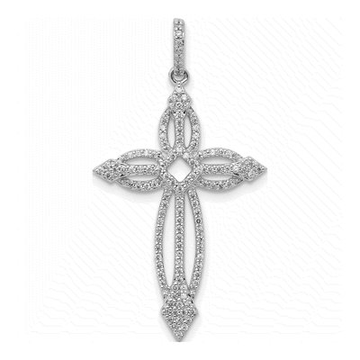 14K White Gold 1/3 ct tw Diamond Fancy Cross Pendant