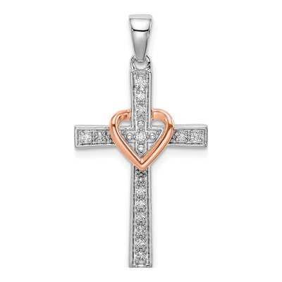 14K Two-Tone Gold 1/8 ct tw Lab-Grown Diamond Cross Pendant