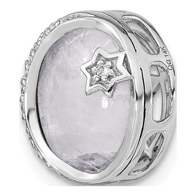 14K White Gold Diamond And Moonstone Moon & Star Chain Slide – view 5