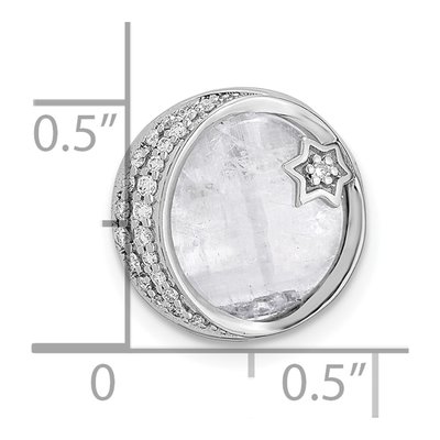 14K White Gold Diamond And Moonstone Moon & Star Chain Slide – view 6