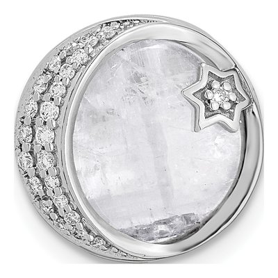 14K White Gold Diamond And Moonstone Moon & Star Chain Slide