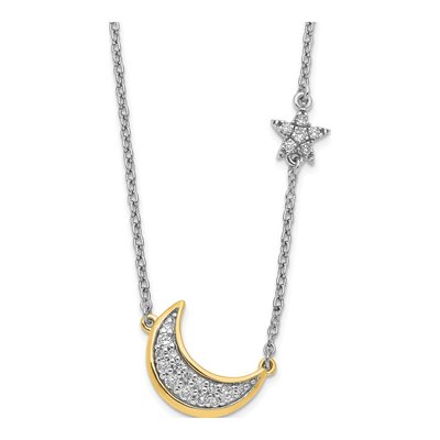 14K Two-Tone Gold 1/6 ct tw Diamond Moon Star Pendant Necklace