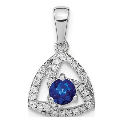 14K White Gold 1/10 ct tw Sapphire & Diamond Triangle Pendant