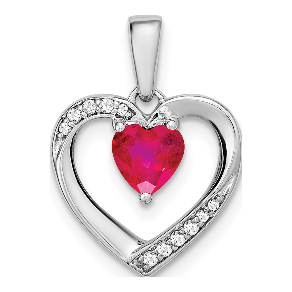 14K White Gold Ruby & Diamond Heart Pendant