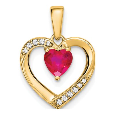 14K Yellow Gold Ruby & Diamond Heart Pendant