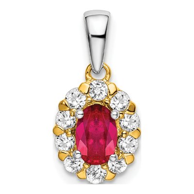 14K Two-Tone Gold 0.34 ct tw Ruby & Diamond Oval Halo Pendant