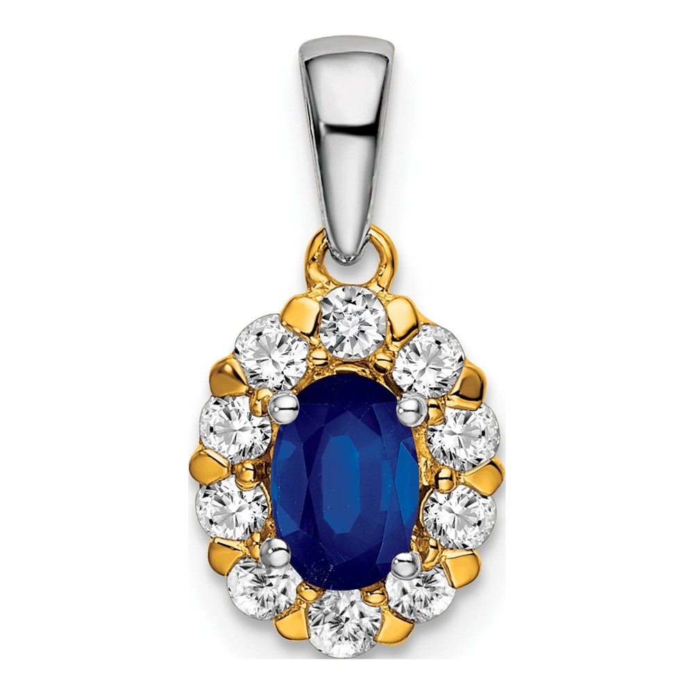 14K Two-Tone Gold 0.34 ct tw Sapphire & Diamond Halo Pendant