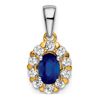 14K Two-Tone Gold 0.34 ct tw Sapphire & Diamond Halo Pendant