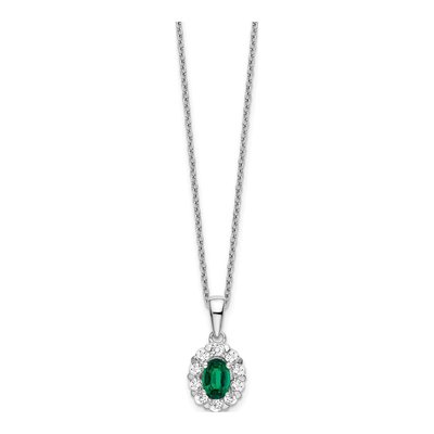 14K White Gold 1/2 ct tw Lab-Created Emerald & Lab-Grown Diamond Halo Necklace – view 3