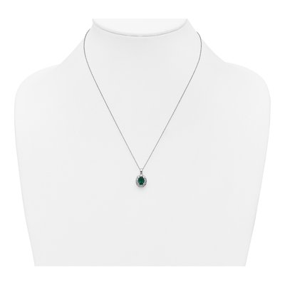 14K White Gold 1/2 ct tw Lab-Created Emerald & Lab-Grown Diamond Halo Necklace – view 4