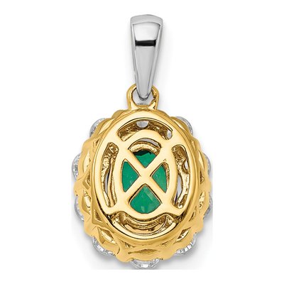 14K Two-Tone Gold 1/2 ct tw Lab-Created Emerald & Lab-Grown Diamond Halo Pendant – view 3