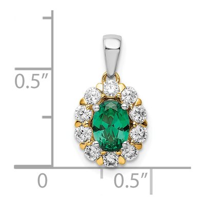 14K Two-Tone Gold 1/2 ct tw Lab-Created Emerald & Lab-Grown Diamond Halo Pendant – view 4