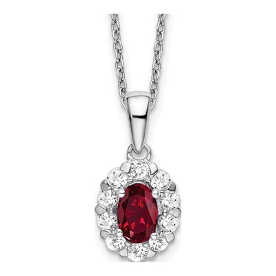 14K White Gold 1/2 ct tw Lab-Created Ruby & Lab-Grown Diamond Halo Necklace