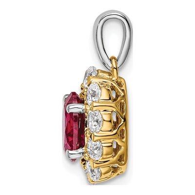 14K Two-Tone Gold 1/2 ct tw Lab-Created Ruby & Lab-Grown Diamond Halo Pendant – view 2