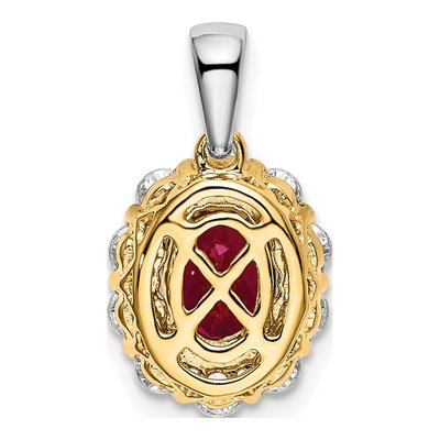 14K Two-Tone Gold 1/2 ct tw Lab-Created Ruby & Lab-Grown Diamond Halo Pendant – view 3