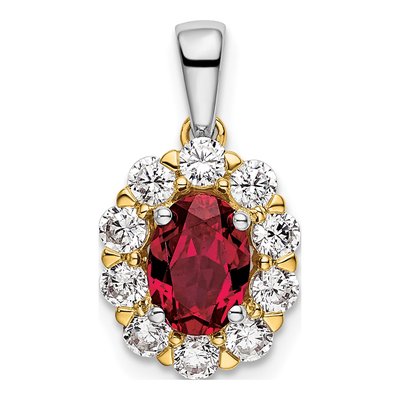 14K Two-Tone Gold 1/2 ct tw Lab-Created Ruby & Lab-Grown Diamond Halo Pendant