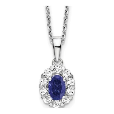 14K White Gold 1/2 ct tw Lab-Created Sapphire & Lab-Grown Diamond Halo Necklace