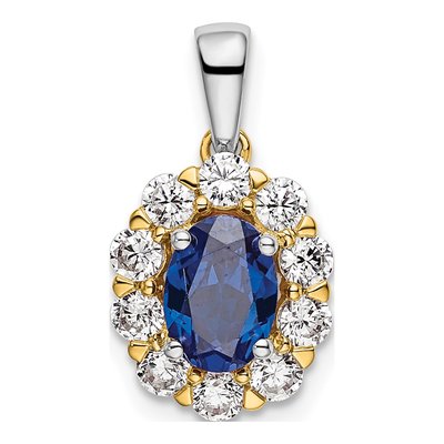 14K Two-Tone Gold 1/2 ct tw Lab-Created Sapphire & Lab-Grown Diamond Halo Pendant
