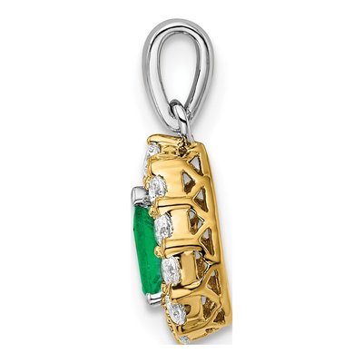 14K Two-Tone Gold 0.37 ct tw Emerald & Diamond Halo Pendant – view 2