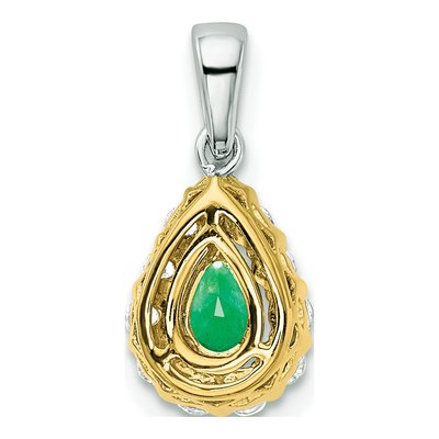 14K Two-Tone Gold 0.37 ct tw Emerald & Diamond Halo Pendant – view 4
