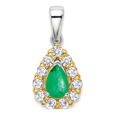 14K Two-Tone Gold 0.37 ct tw Emerald & Diamond Halo Pendant