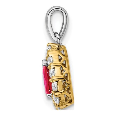 14K Two-Tone Gold Pear Ruby & Diamond Halo Pendant – view 3