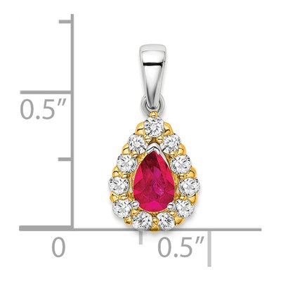 14K Two-Tone Gold Pear Ruby & Diamond Halo Pendant – view 4