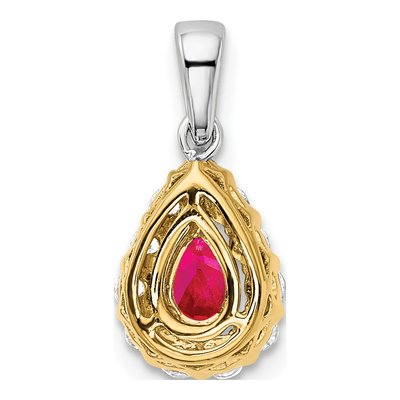 14K Two-Tone Gold Pear Ruby & Diamond Halo Pendant – view 5