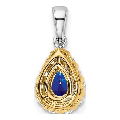14K Two-Tone Gold 0.37 ct tw Sapphire & Diamond Pear Halo Pendant – view 5