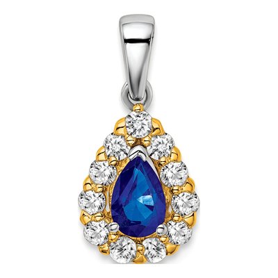 14K Two-Tone Gold 0.37 ct tw Sapphire & Diamond Pear Halo Pendant