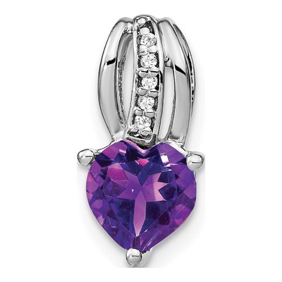 14K White Gold Amethyst & Diamond Heart Slide Pendant