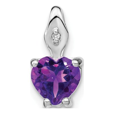 14K White Gold Amethyst & Diamond Heart Slide Pendant
