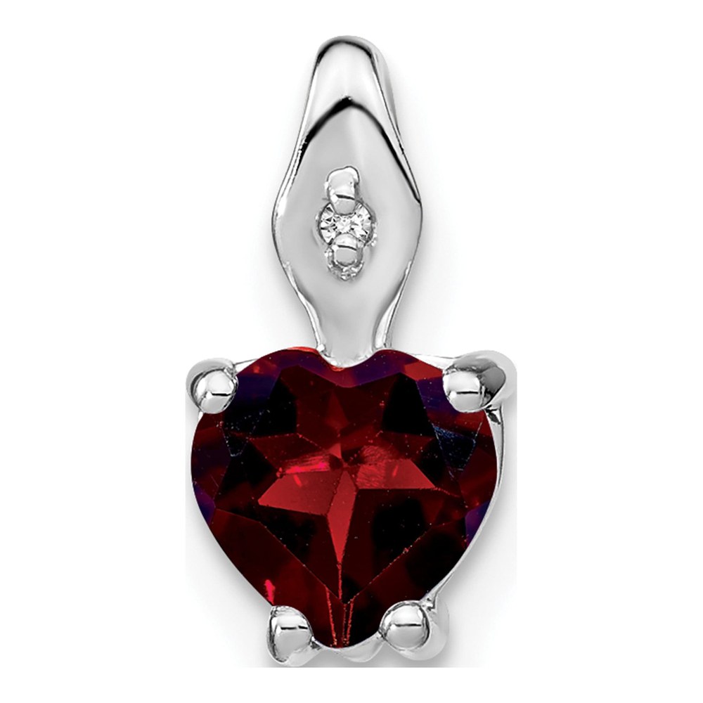 14K White Gold Garnet & Diamond Heart Slide Pendant