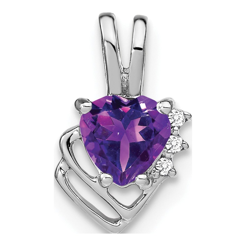 14K White Gold Amethyst & Diamond Heart Pendant