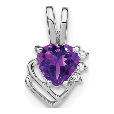 14K White Gold Amethyst & Diamond Heart Pendant