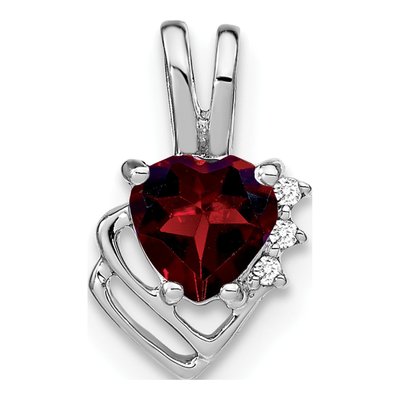 14K White Gold Garnet & Diamond Heart Pendant