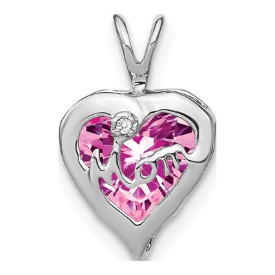 14K White Gold Diamond MOM Heart Pendant