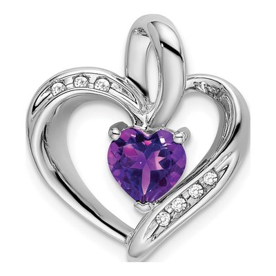 14K White Gold Amethyst & Diamond Heart Pendant