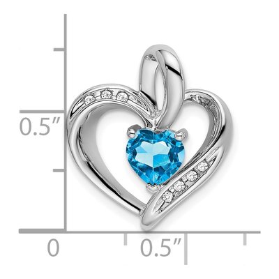 10K White Gold 1/20 ct tw Swiss Blue Topaz & Diamond Heart Slide Pendant – view 2