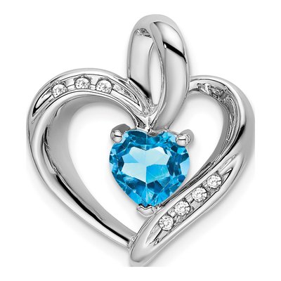 10K White Gold 1/20 ct tw Swiss Blue Topaz & Diamond Heart Slide Pendant