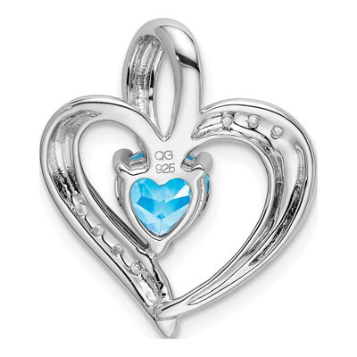 14K White Gold Swiss Blue Topaz & Diamond Heart Pendant – view 4