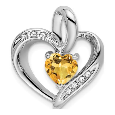 14K White Gold Citrine & Diamond Heart Pendant