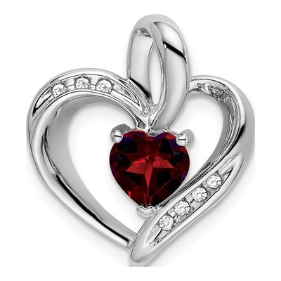 10K White Gold 1/20 ct tw Garnet & Diamond Heart Charm