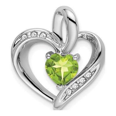 14K White Gold Peridot & Diamond Heart Pendant