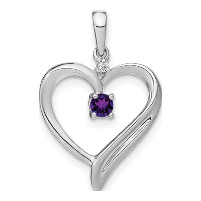 14K White Gold Amethyst & Diamond Heart Pendant