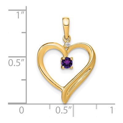 14K Yellow Gold Amethyst & Diamond Heart Pendant – view 3