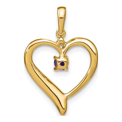 14K Yellow Gold Amethyst & Diamond Heart Pendant – view 4
