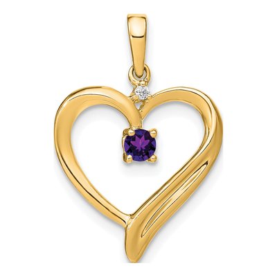 14K Yellow Gold Amethyst & Diamond Heart Pendant