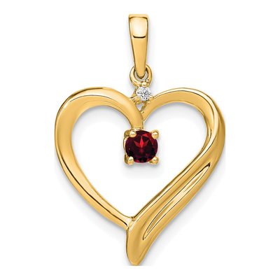 14K Yellow Gold Garnet & Diamond Heart Pendant